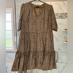 J. Crew Tan and Black Polka Dot Tiered Midi Dress